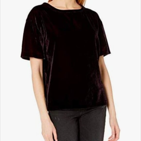 Calvin Klein Jeans Black Velvet T-Shirt Boxy Short Sleeve Crew Neck Top XS - Picture 2 of 12